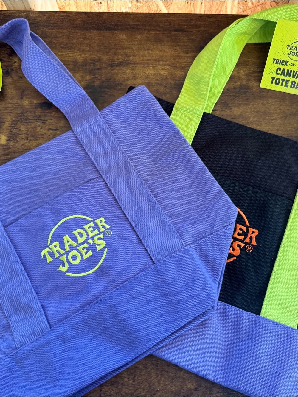 Trader Joe's Purple Canvas Tote Bag with Lime Logo